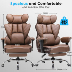 Comhoma Office Chair High Back Pu Leather Executive Desk Chair With Footrest, Ergonomic Big Swivel Reclining Computer Chairs - thumbnail 3