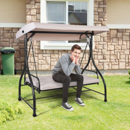 Costway Garden Patio Swing Chair 3 Seater Hammock Bench Convertible Canopy Cushion Seats - thumbnail 4