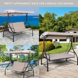 Costway Garden Patio Swing Chair 3 Seater Hammock Bench Convertible Canopy Cushion Seats - thumbnail 6