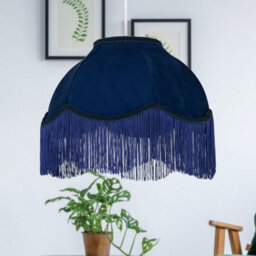First Choice Lighting Set Of 2 Fringe - Navy Blue Velvet Fringed Pendant Or Lamp Shades - thumbnail 3
