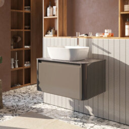 Plum&clay Mayfair Gloss Dark Grey Wall Hung Bathroom Vanity Unit With Black Slate Countertop (W)750mm (H)406mm - thumbnail 2