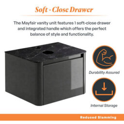 Plum&clay Mayfair Gloss Dark Grey Wall Hung Bathroom Vanity Unit With Black Slate Countertop (W)750mm (H)406mm - thumbnail 4