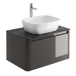 Plum&clay Mayfair Gloss Dark Grey Wall Hung Bathroom Vanity Unit With Black Slate Countertop (W)750mm (H)406mm