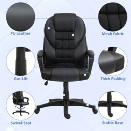 Homcom Executive Office Chair High Back Computer Chair With Armrests Black - thumbnail 5