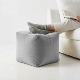 Kosi Atelier Kosiatelier Bean Bag Velvet Footstool Ottomona Cube Pouf Chair Pouffe, Polystyrene Beads Filled - Silver, 40Cm X 40Cm X 40Cm - thumbnail 3