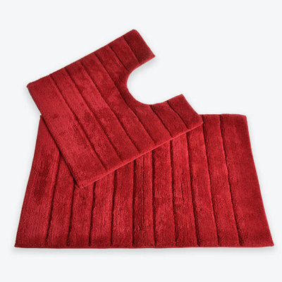 Allure Bath Fashions Ribbed Two Piece Bath Mat & Toilet Mat Set - Cranberry - image 1