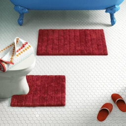 Allure Bath Fashions Ribbed Two Piece Bath Mat & Toilet Mat Set - Cranberry - thumbnail 2