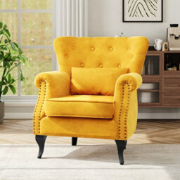 Living And Home Modern Yellow Linen Upholstered Tufted Accent Chair Armchair