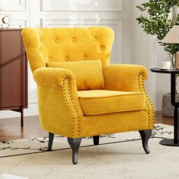 Living And Home Modern Yellow Linen Upholstered Tufted Accent Chair Armchair - thumbnail 2