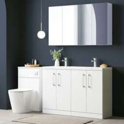 Balterley Bramshall 1200mm Floor Standing 4 Door Double Basin Vanity Unit For Modern Bathroom Storage - Gloss White - thumbnail 3