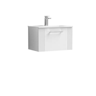 Balterley Belvide Partial Fluted 1 Drawer Wall Hung Vanity Unit With 1 Tap Hole Minimalist Basin - 600mm - Satin White - image 1