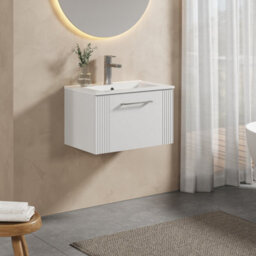 Balterley Belvide Partial Fluted 1 Drawer Wall Hung Vanity Unit With 1 Tap Hole Minimalist Basin - 600mm - Satin White - thumbnail 6