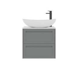 Royal Bathrooms Royal Bathroom Elmore 600mm Matt Pebble Grey Wall Mounted Bathroom Vanity Unit 2 Drawer Plain White Worktop With Cesar Basin - thumbnail 7