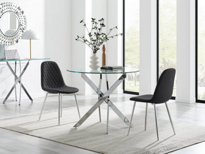 Furniturebox Uk Novara 100Cm Round Dining Table & 2 Black Corona Silver Chairs - image 1