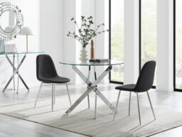 Furniturebox Uk Novara 100Cm Round Dining Table & 2 Black Corona Silver Chairs
