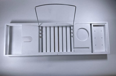 Mantraraj Bamboo Bath Tub Caddy Tray Extendable Bathtub Storage Organizer Shelf Wine Tablet Holder White - image 1