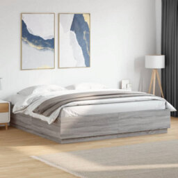 Berkfield Bed Frame With Led Without Mattress Grey Sonoma 200X200 Cm - thumbnail 1
