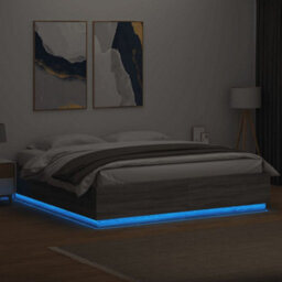 Berkfield Bed Frame With Led Without Mattress Grey Sonoma 200X200 Cm - thumbnail 4