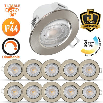 Paul Russells Led Downlight Brush Nickel Dimmable Tilt Recessed Spotlight 6W 570 Lumens Ip44 Colour Changeable Cct3 Pack Of 10 - image 1