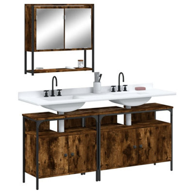 Berkfield 3 Piece Bathroom Furniture Set Smoked Oak Engineered Wood - image 1