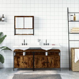 Berkfield 3 Piece Bathroom Furniture Set Smoked Oak Engineered Wood - thumbnail 3