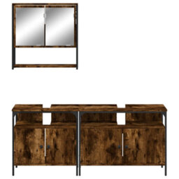 Berkfield 3 Piece Bathroom Furniture Set Smoked Oak Engineered Wood - thumbnail 5