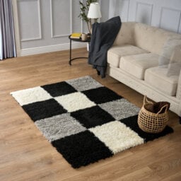 "Bravich Black Checked Tartan Shaggy Rug 160 X 230Cm (5'3"" X 7'7"")" - thumbnail 4