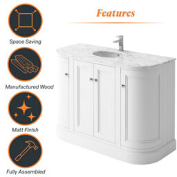 Plum&clay Fairmont Traditional Curved White Floor Standing Vanity Unit With Ceramic Basin & Marble Top (W)1200mm - thumbnail 6
