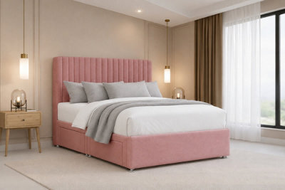 "Nexus Amalfi Pink Plush Divan Bed Base No Drawers With 26"" Strutted Headboard 2'6 Small Single" - image 1