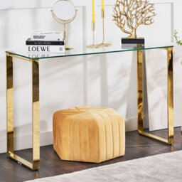 Wyld And Coco Modern Console Table - Clear Tempered Glass Top With Gold Stainless Steel Frame, 120 X 40 X 75 Cm - thumbnail 2