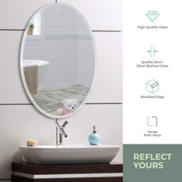 Mood Premium Oval Bathroom Mirror Wall Mounted, Frameless, Bevelled Edges (70Cm X 50Cm) - thumbnail 2