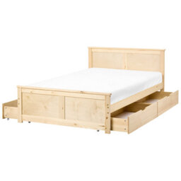 Beliani Bed With 4 Drawers Pine Wood Dauphin 120 X 200 Cm (Eu Small Double) Light Brown - thumbnail 5