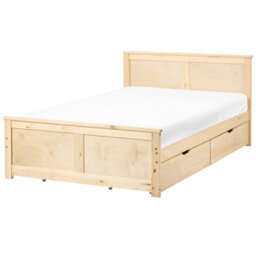 Beliani Bed With 4 Drawers Pine Wood Dauphin 120 X 200 Cm (Eu Small Double) Light Brown - thumbnail 1
