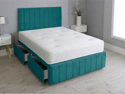 Comfy Deluxe 6Ft Superking Panel Green Plush Divan Bed Set Headboard & Footboard 2 Drawers Right Side - thumbnail 1