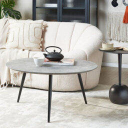 Beliani Concrete-Effect Round Coffee Table 79Cm Diameter Grey Top Black Base - thumbnail 2