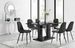 Furniturebox Imperia Black High Gloss 6 Seater Dining Table With Structural 2 Plinth Column Legs 6 Black Faux Leather Black Leg Corona Chairs - thumbnail 1