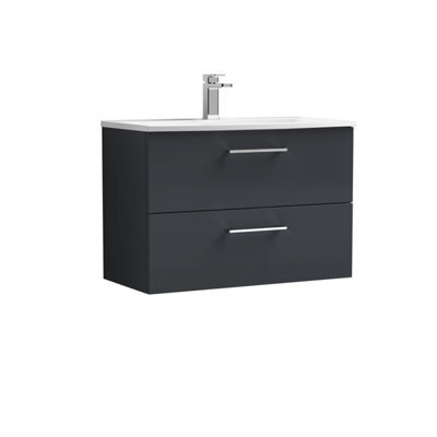 Balterley  Contemporary Bathroom 2-Drawer Wall-Hung Curved Basin Vanity Unit, Dark Grey, 800mm - image 1