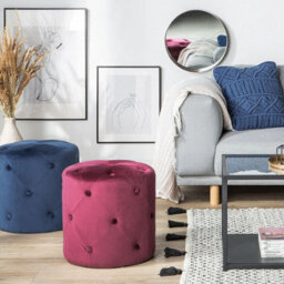 Beliani Chesterfield Velvet Round Tufted Navy Quilted Ottoman Pouffe - W40 X D40 X H40Cm - thumbnail 2