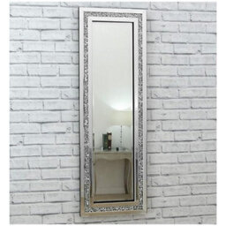 Biznest Full Length Crushed Diamond Glass Silver Frame Wall Mirror 120X40Cm