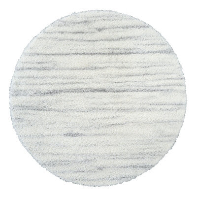 Livabliss Round Cloudy Shaggy-Modern Ivory Grey Soft Plush Pile Living Bedroom Rug 160 X 160 Cm Easy Care, Non Shedding - image 1