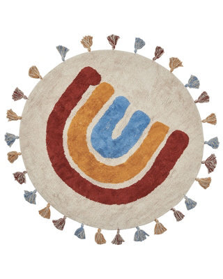 Beliani Laurel Loom Rainbow Round Cotton Rug 120 Cm With Tassels, Low Pile Multicolour Boho Design - image 1
