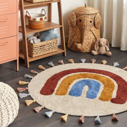 Beliani Laurel Loom Rainbow Round Cotton Rug 120 Cm With Tassels, Low Pile Multicolour Boho Design - thumbnail 2