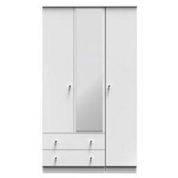 Portland Tall Triple 2 Drawer Mirrored Wardrobe In White & White Matt (Ready Assembled) - thumbnail 1