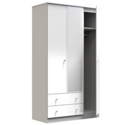 Portland Tall Triple 2 Drawer Mirrored Wardrobe In White & White Matt (Ready Assembled) - thumbnail 6