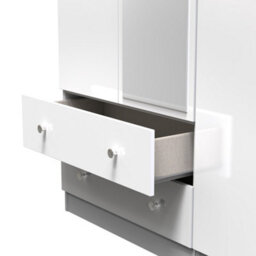 Portland Tall Triple 2 Drawer Mirrored Wardrobe In White & White Matt (Ready Assembled) - thumbnail 7