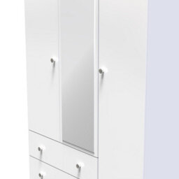 Portland Tall Triple 2 Drawer Mirrored Wardrobe In White & White Matt (Ready Assembled) - thumbnail 4