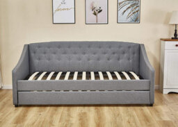 Kosy Koala Daybed With Trundle Grey 3Ft Single Fabric Tufted Wooden Bedroom