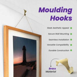 10 X Electro Brassed Picture Rail Hooks Strong Moulding Wall Hanging Hooks For Picture Frames, Mirrors & Home Décor - thumbnail 3