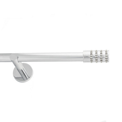 Toolty Chrome Metal Curtain Pole 19mm With Finials Rod Modern Brackets Roseti 175Cm