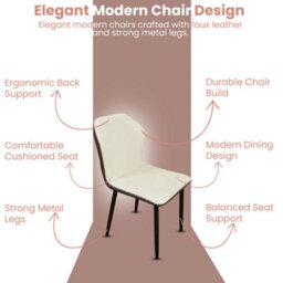 Homion Ergonomic Kitchen Chair Nova Wingback Dining Chair, Faux Leather Upholstered, Set Of 2 - Beige & Black - thumbnail 9